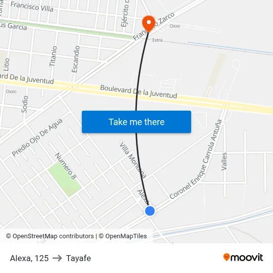 Alexa, 125 to Tayafe map