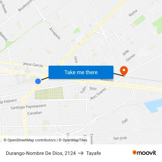 Durango-Nombre De Dios, 2124 to Tayafe map