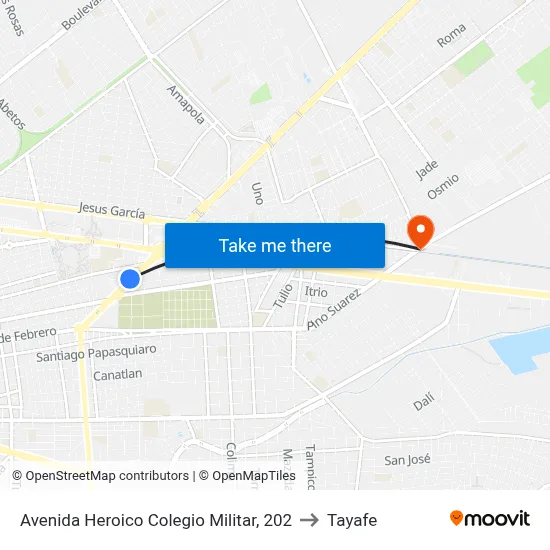 Avenida Heroico Colegio Militar, 202 to Tayafe map