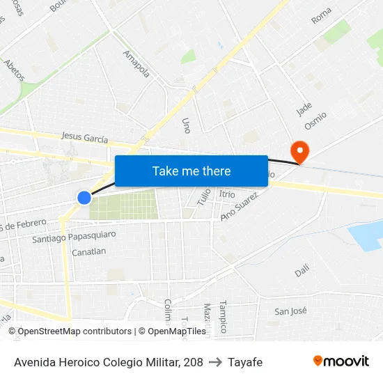 Avenida Heroico Colegio Militar, 208 to Tayafe map