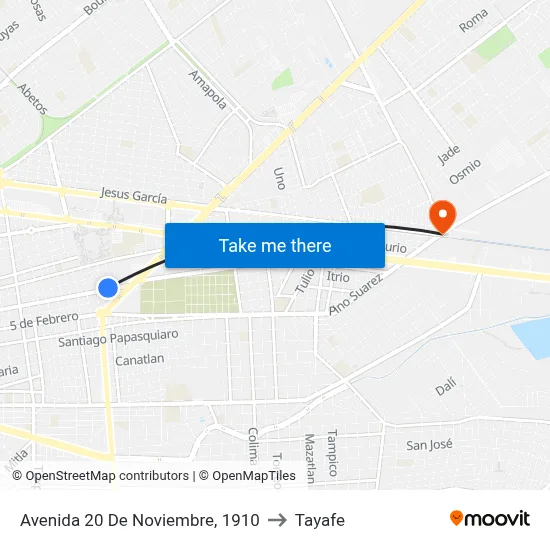 Avenida 20 De Noviembre, 1910 to Tayafe map
