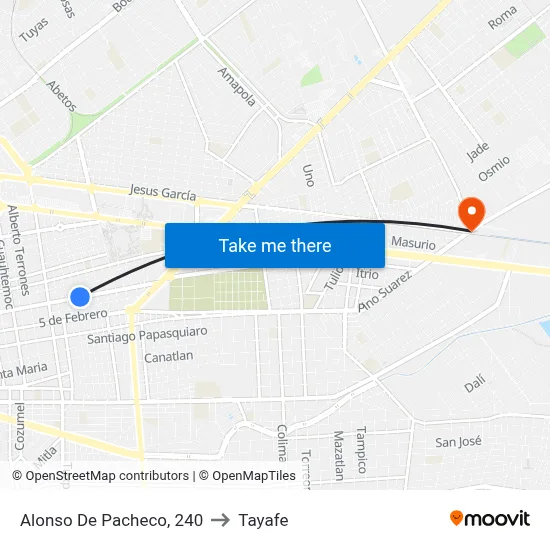 Alonso De Pacheco, 240 to Tayafe map