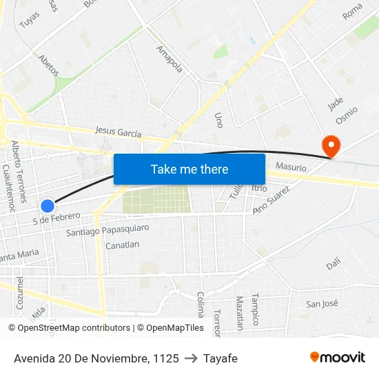 Avenida 20 De Noviembre, 1125 to Tayafe map