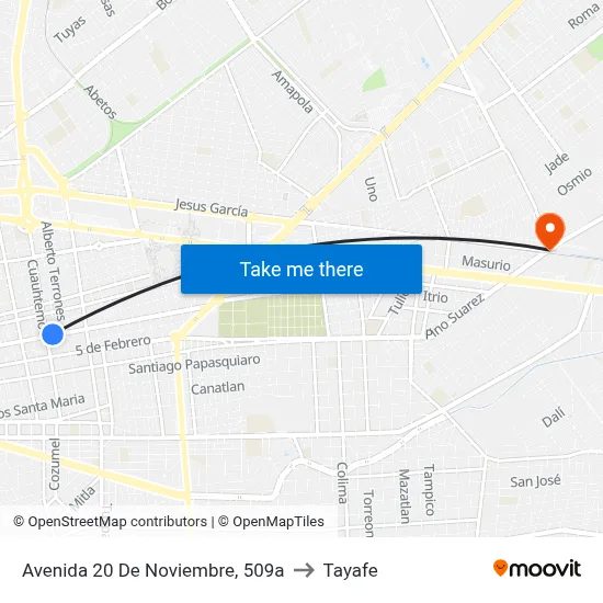 Avenida 20 De Noviembre, 509a to Tayafe map