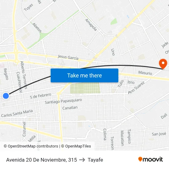 Avenida 20 De Noviembre, 315 to Tayafe map