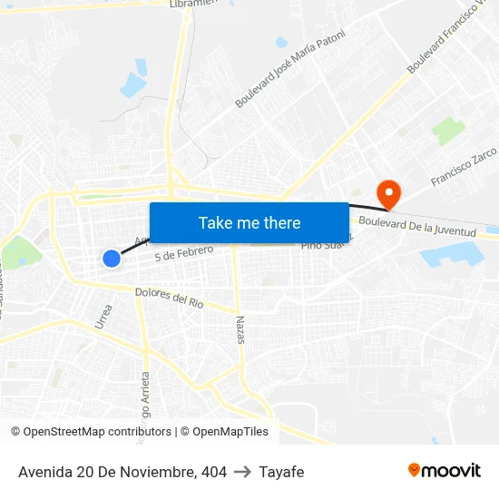 Avenida 20 De Noviembre, 404 to Tayafe map