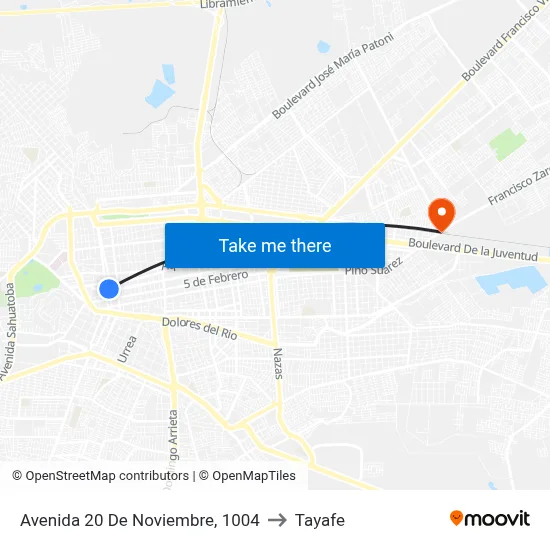 Avenida 20 De Noviembre, 1004 to Tayafe map