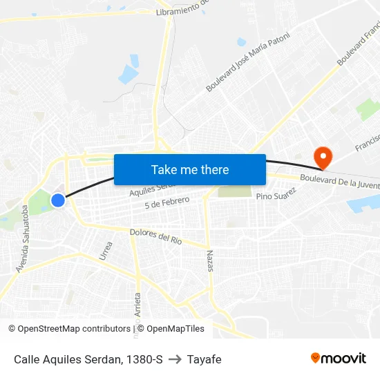 Calle Aquiles Serdan, 1380-S to Tayafe map