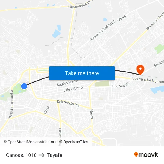 Canoas, 1010 to Tayafe map