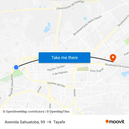 Avenida Sahuatoba, 99 to Tayafe map