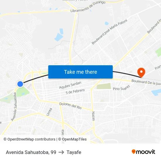 Avenida Sahuatoba, 99 to Tayafe map