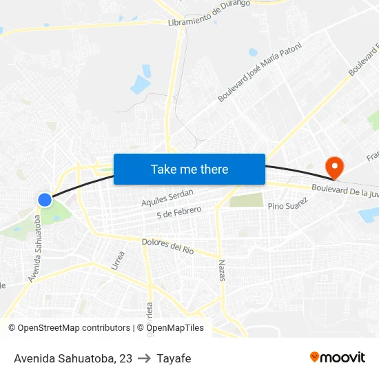 Avenida Sahuatoba, 23 to Tayafe map