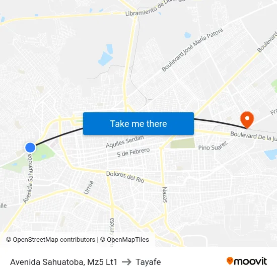 Avenida Sahuatoba, Mz5 Lt1 to Tayafe map