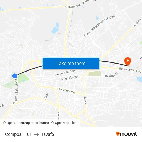 Cempoal, 101 to Tayafe map