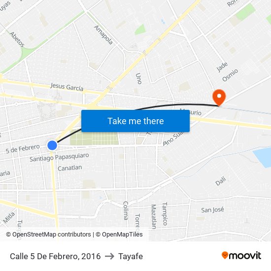 Calle 5 De Febrero, 2016 to Tayafe map