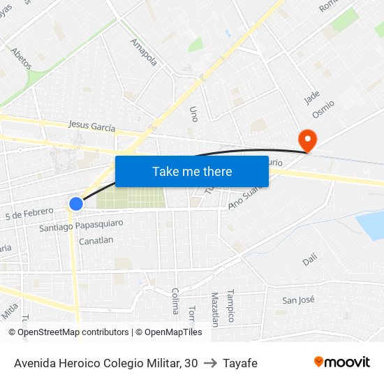 Avenida Heroico Colegio Militar, 30 to Tayafe map