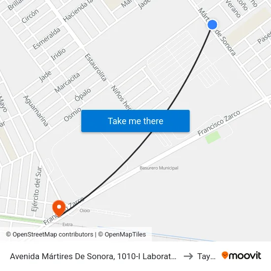 Avenida Mártires De Sonora, 1010-I Laboratorios Diesel to Tayafe map