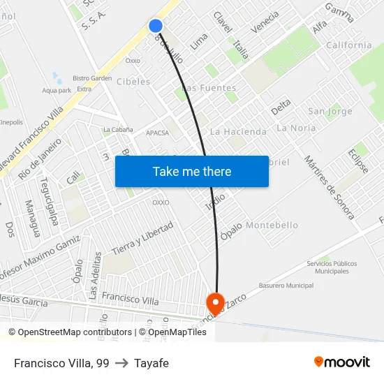 Francisco Villa, 99 to Tayafe map