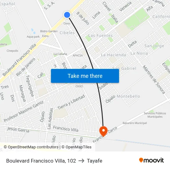 Boulevard Francisco Villa, 102 to Tayafe map