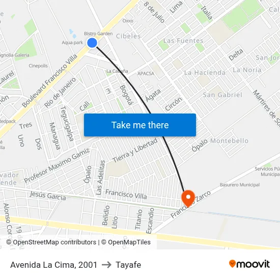 Avenida La Cima, 2001 to Tayafe map