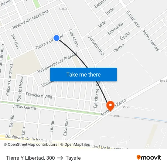 Tierra Y Libertad, 300 to Tayafe map
