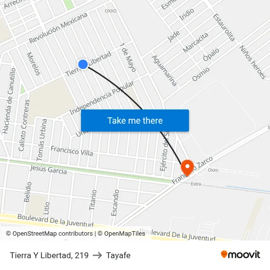 Tierra Y Libertad, 219 to Tayafe map