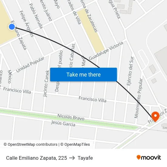 Calle Emiliano Zapata, 225 to Tayafe map