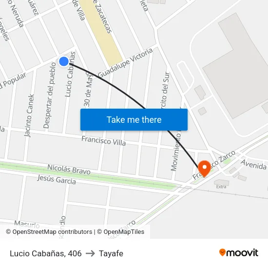Lucio Cabañas, 406 to Tayafe map