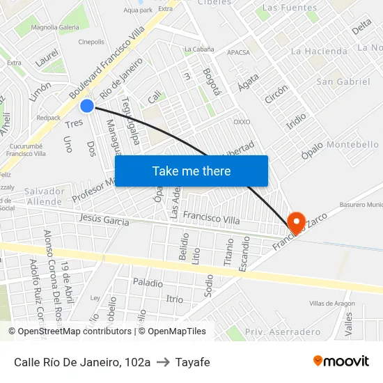 Calle Río De Janeiro, 102a to Tayafe map