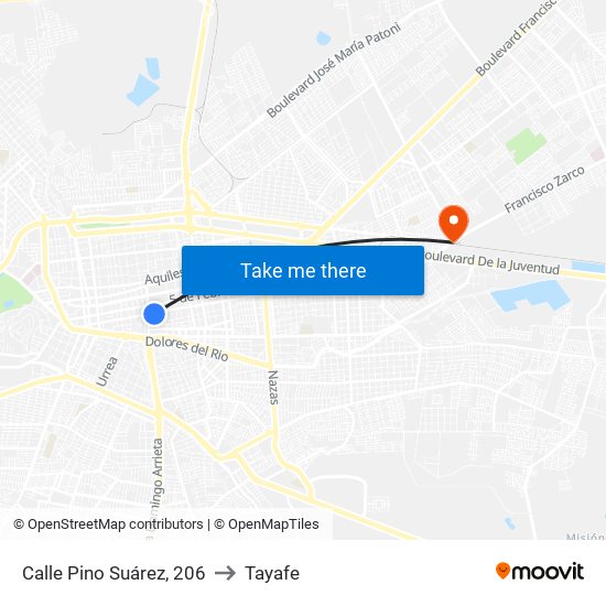 Calle Pino Suárez, 206 to Tayafe map