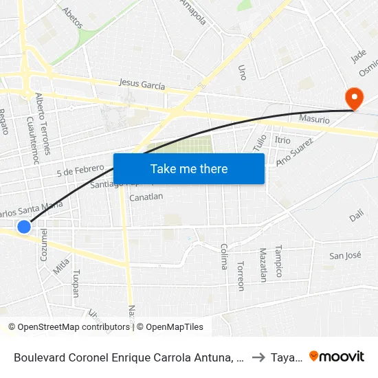 Boulevard Coronel Enrique Carrola Antuna, 703 to Tayafe map