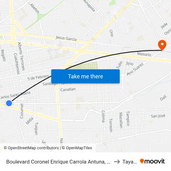 Boulevard Coronel Enrique Carrola Antuna, 605 to Tayafe map