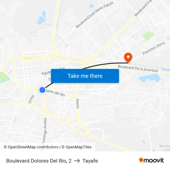 Boulevard Dolores Del Río, 2 to Tayafe map