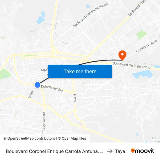 Boulevard Coronel Enrique Carrola Antuna, 1109 to Tayafe map