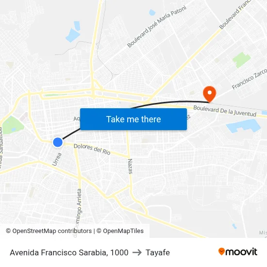 Avenida Francisco Sarabia, 1000 to Tayafe map
