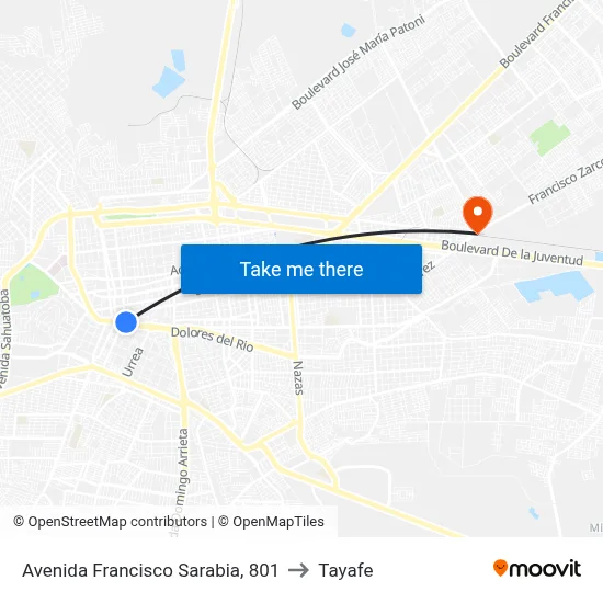 Avenida Francisco Sarabia, 801 to Tayafe map