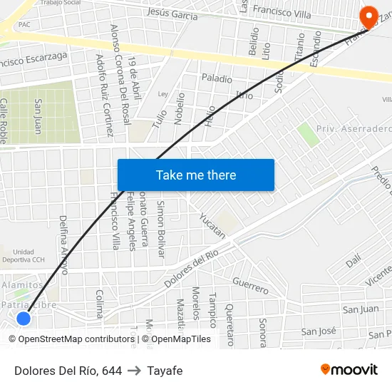 Dolores Del Río, 644 to Tayafe map