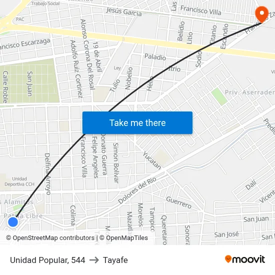 Unidad Popular, 544 to Tayafe map