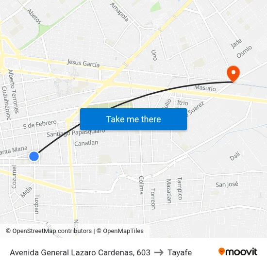 Avenida General Lazaro Cardenas, 603 to Tayafe map