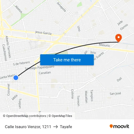 Calle Isauro Venzor, 1211 to Tayafe map