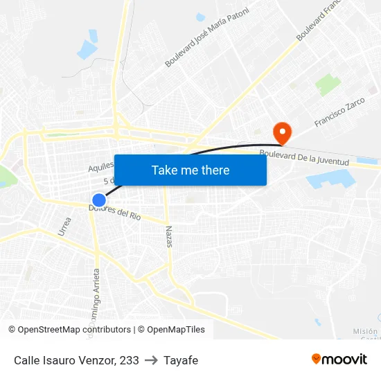 Calle Isauro Venzor, 233 to Tayafe map