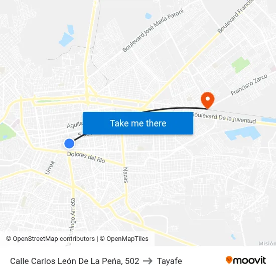Calle Carlos León De La Peńa, 502 to Tayafe map