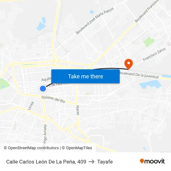 Calle Carlos León De La Peńa, 409 to Tayafe map