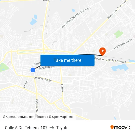 Calle 5 De Febrero, 107 to Tayafe map