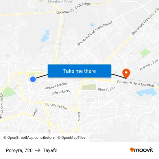 Pereyra, 720 to Tayafe map