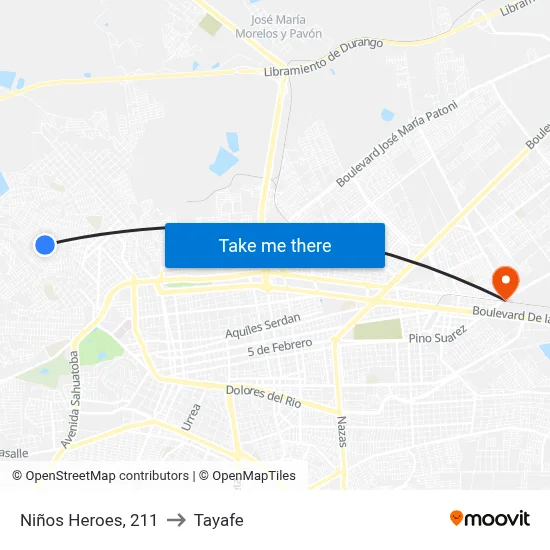 Niños Heroes, 211 to Tayafe map