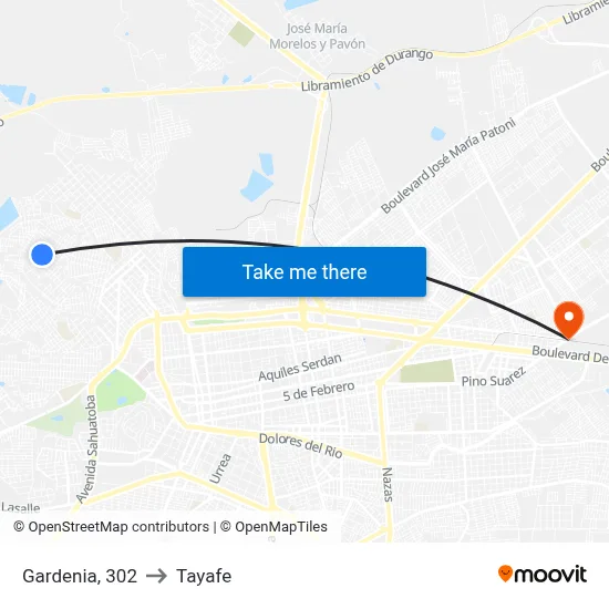 Gardenia, 302 to Tayafe map