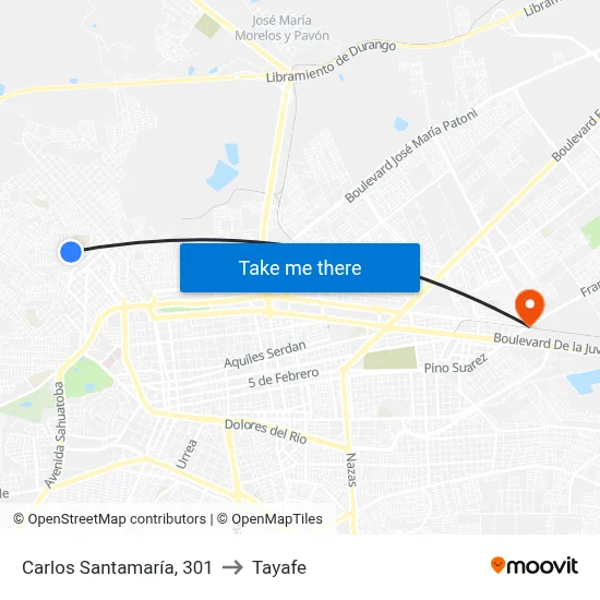 Carlos Santamaría, 301 to Tayafe map