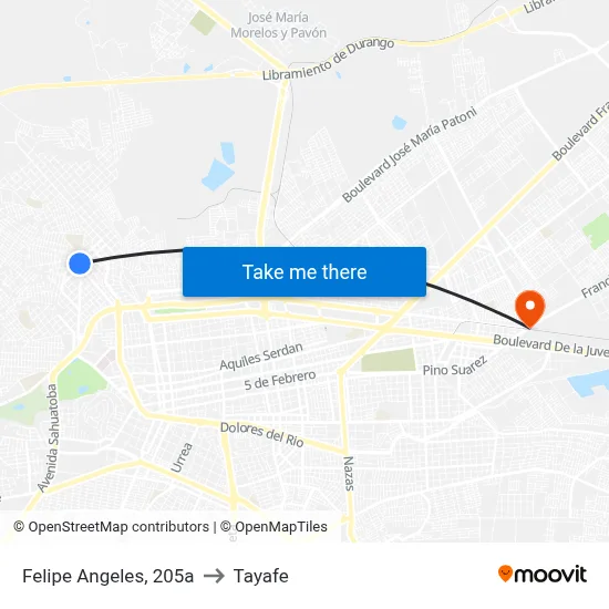 Felipe Angeles, 205a to Tayafe map