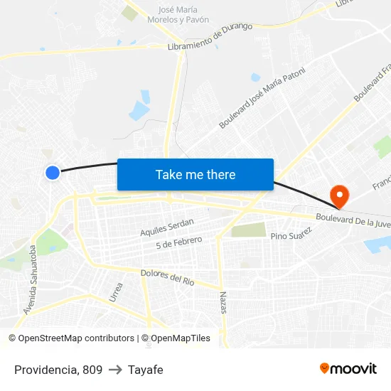 Providencia, 809 to Tayafe map